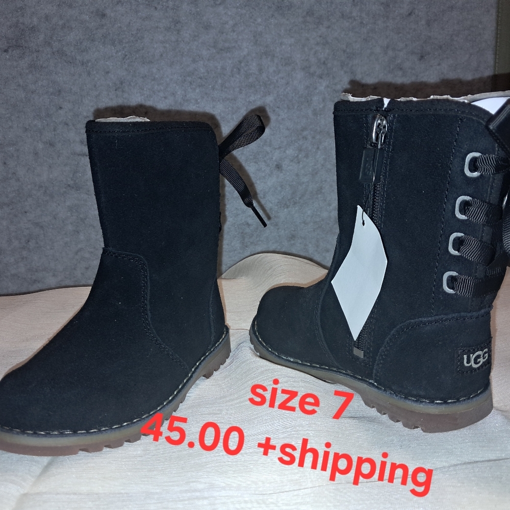 UGG Black Suede Boots with Lace-Up Detail